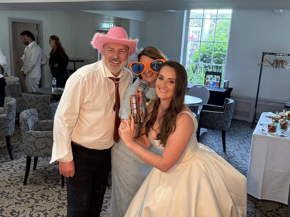 Joe and Megan using the Magic Mirror at The Bridge Hotel wedding