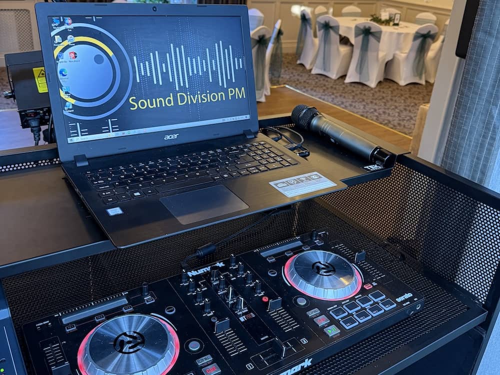 SoundDivisionPM DJ setup at The Bridge Hotel wedding open evening