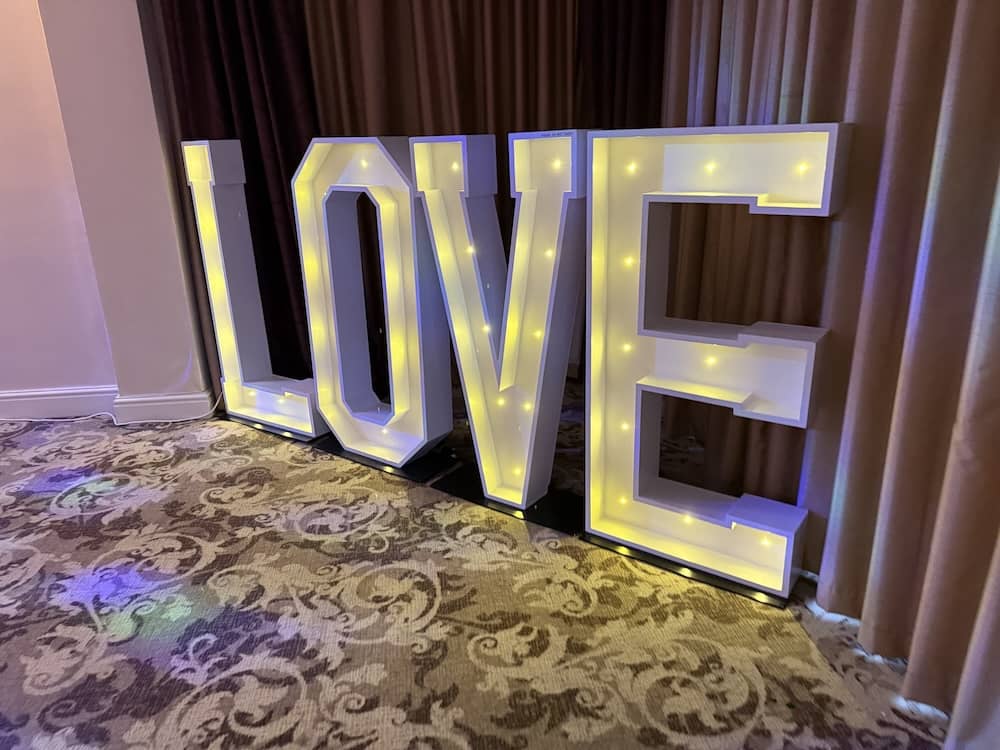 LOVE letters in the Ribston Suite at The Bridge