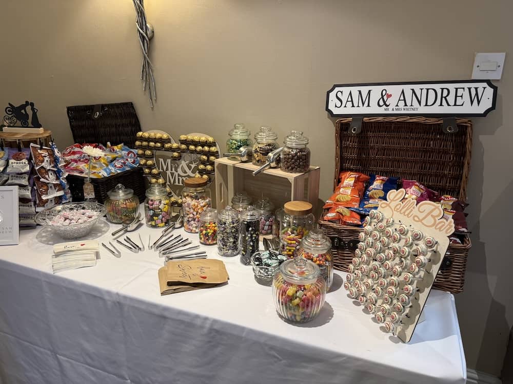 Sweet table at Andrew and Sam's wedding at The Bridge