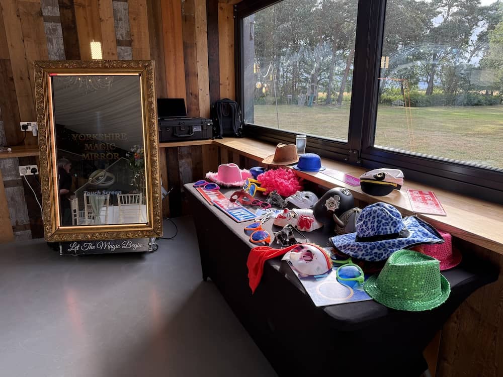 Magic Mirror props table at Bunny Hill wedding