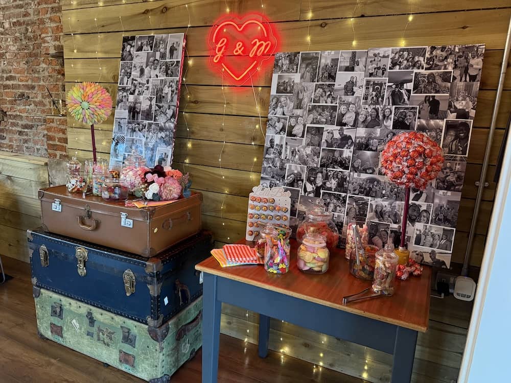 Wedding photograph and memory display at Camblesforth Hall