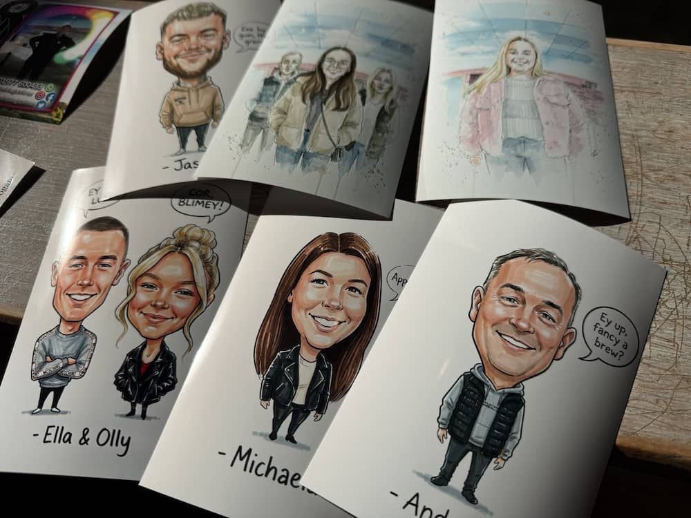 Personalised AI caricatures created at Cedar Court Huddersfield wedding fayre