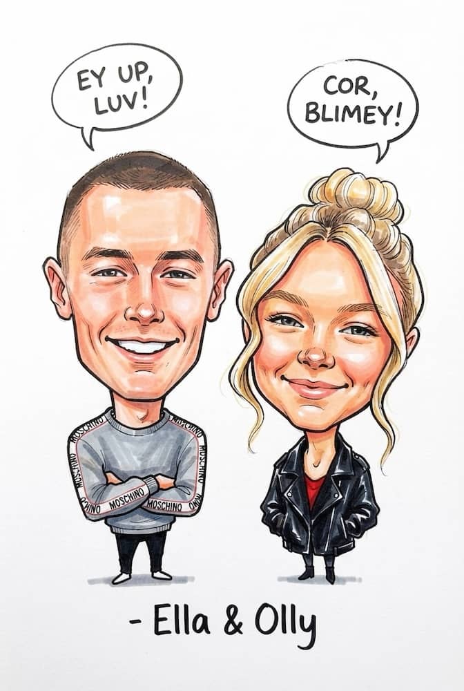 Couple caricatures produced by Yorkshire Magic Mirror at Cedar Court