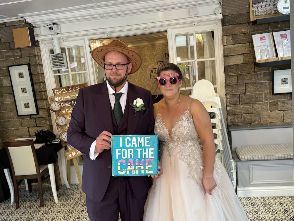 Dean and Kay using the Magic Mirror at their Dimplewell Lodge wedding
