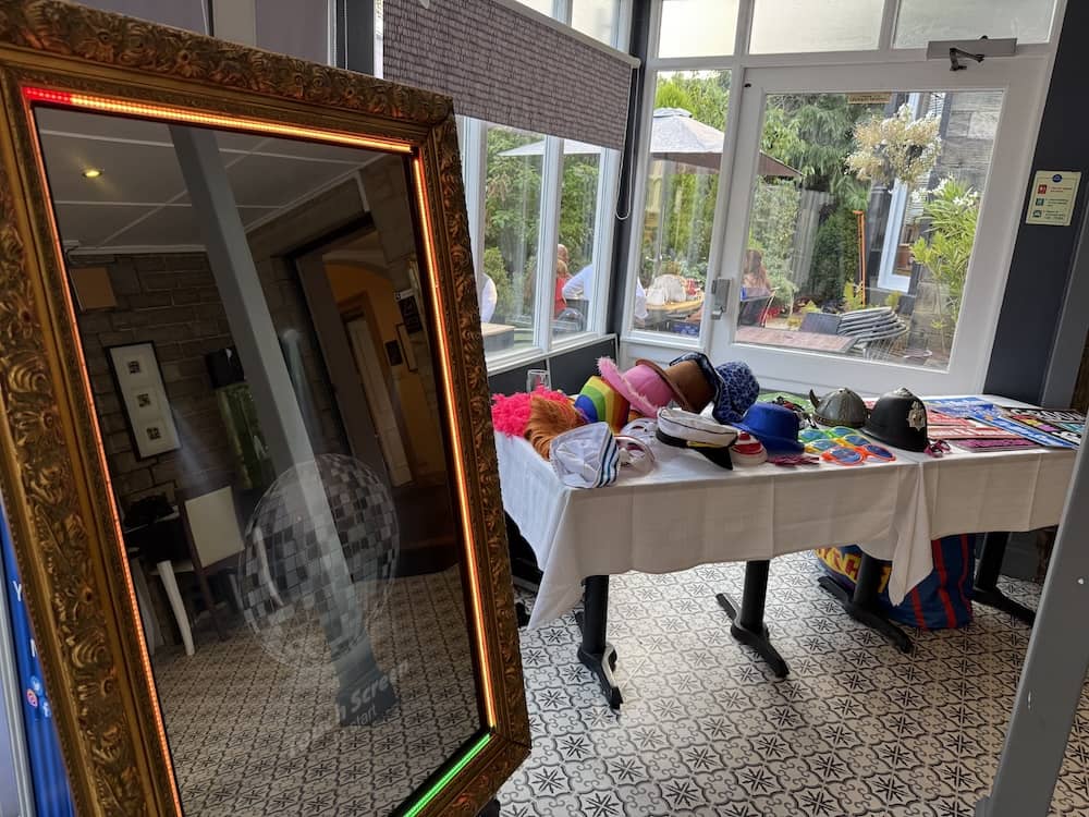Yorkshire Magic Mirror set up in the conservatory at Dimplewell Lodge