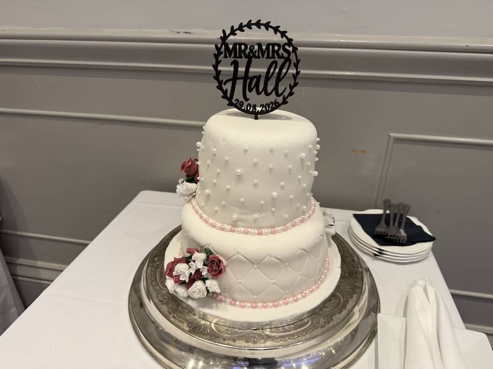 Craig and Jacqueline's wedding cake at Fairfield Manor
