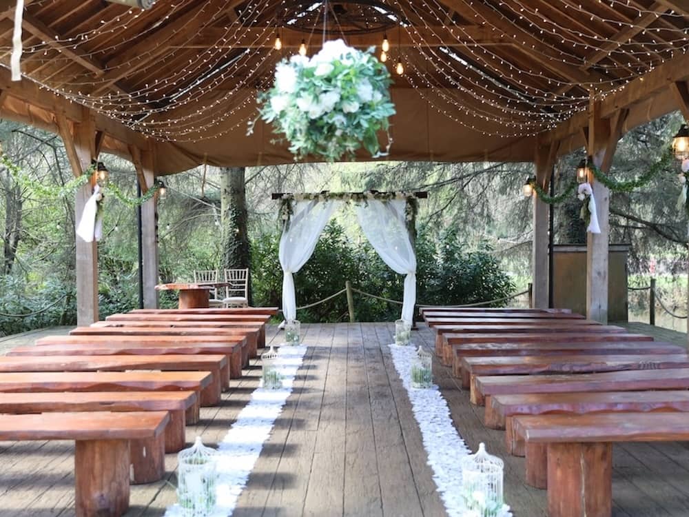 Outdoor ceremony structure at Hackness Grange wedding venue