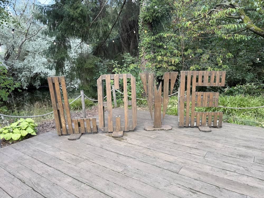 LOVE letters in the woodland at the Lord of the Rings themed wedding