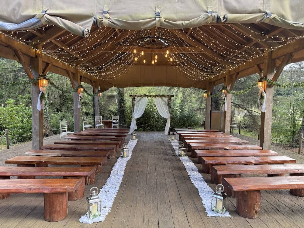 Outdoor ceremony setting at the Lord of the Rings themed wedding