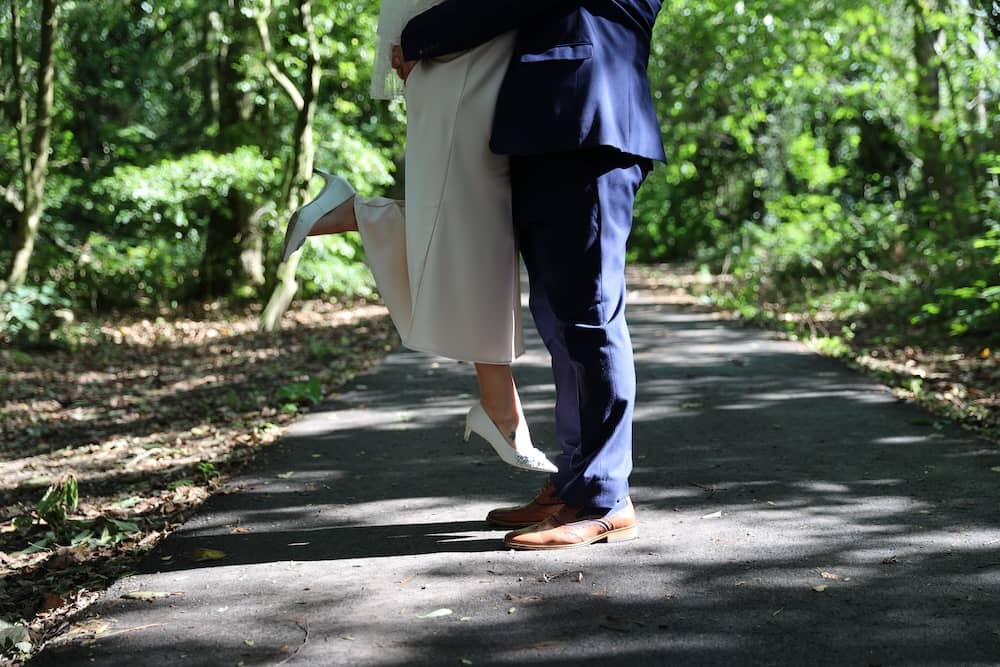 Final woodland walk after a small Harrogate wedding