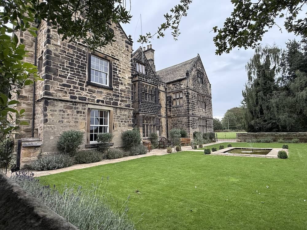 Gardens and stone exterior at Hodroyd Hall wedding venue