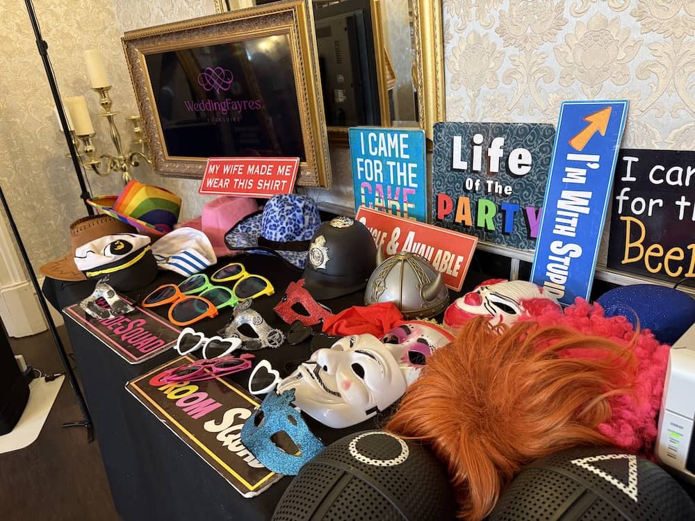 Colourful Magic Mirror props on display at Hodroyd Hall Wedding Fayre
