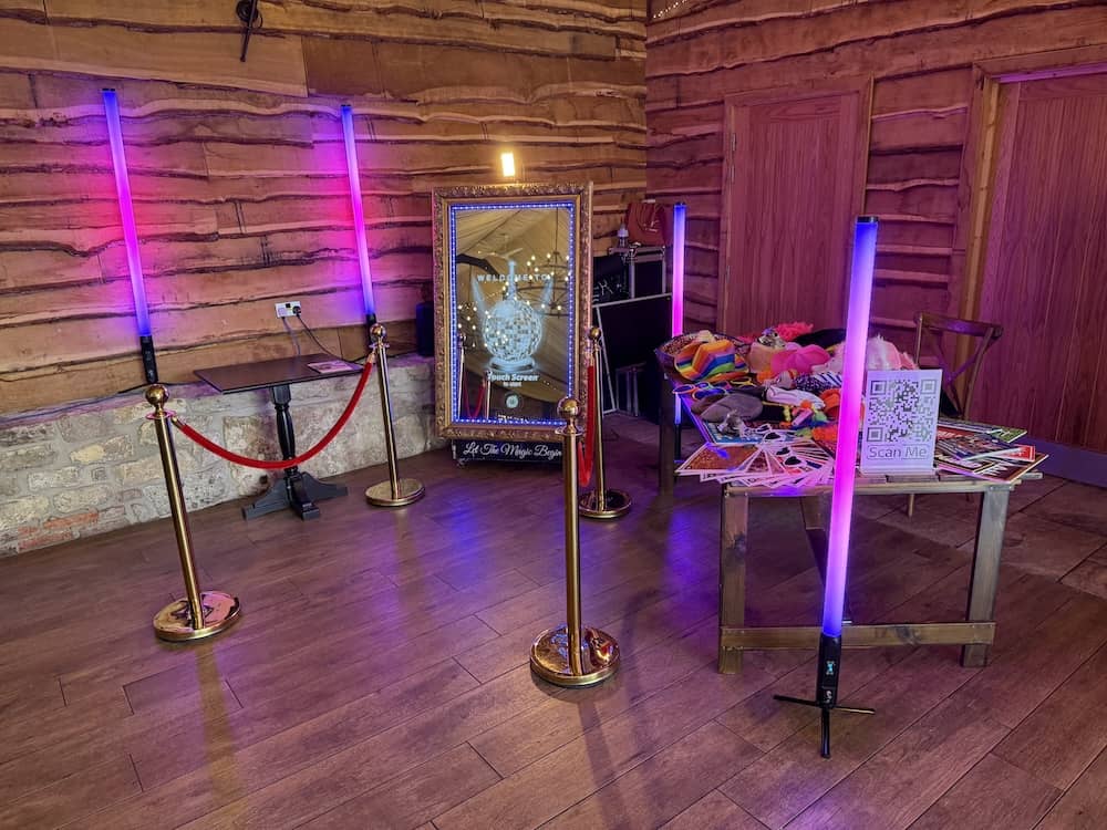 Magic Mirror setup inside Hornington Manor barn wedding reception
