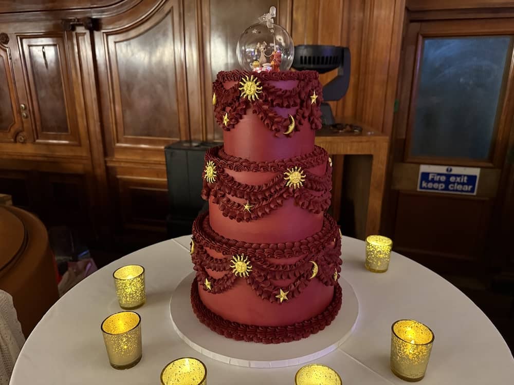 Burgundy red wedding cake at Impossible York