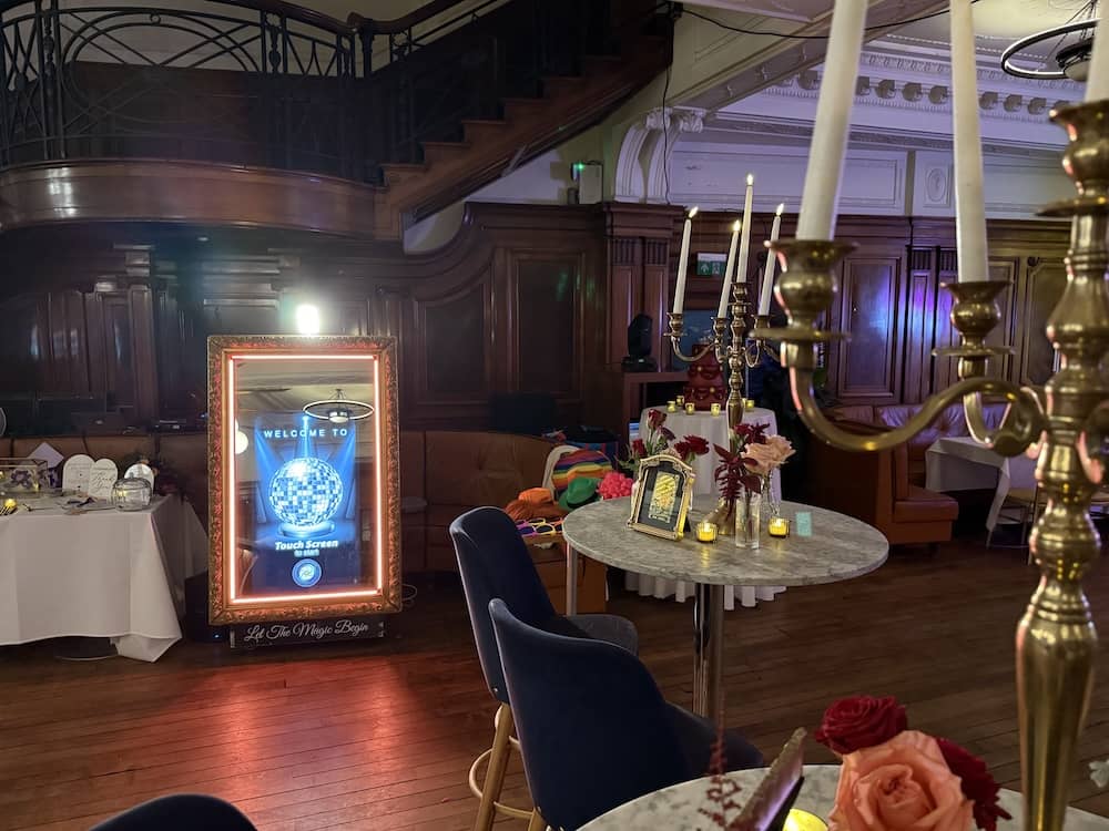 Magic Mirror set up for Elizabeth and Nathan's wedding at Impossible York