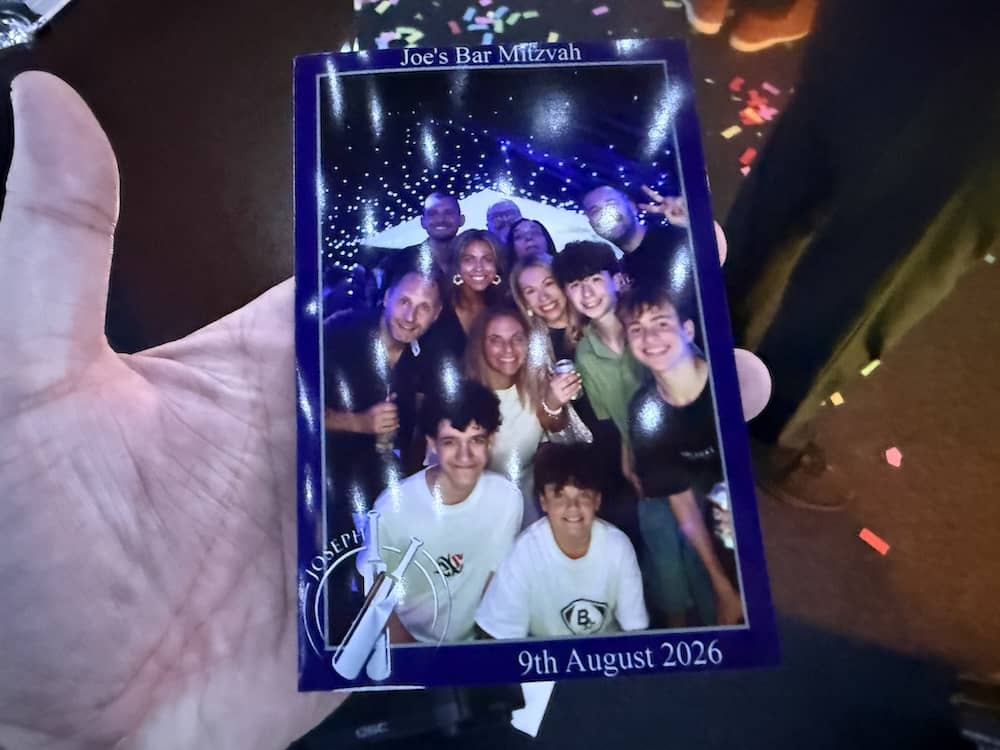 Custom blue cricket-themed Magic Mirror print design for Joe's Bar Mitzvah