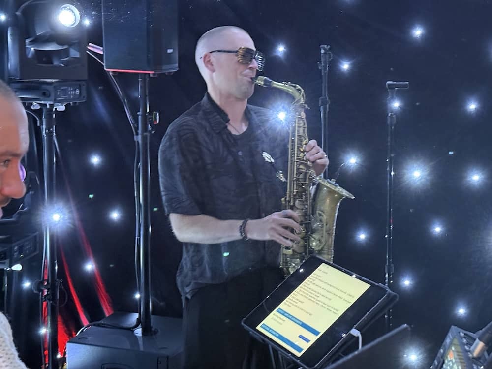 Stephen playing saxophone at Joe's Bar Mitzvah