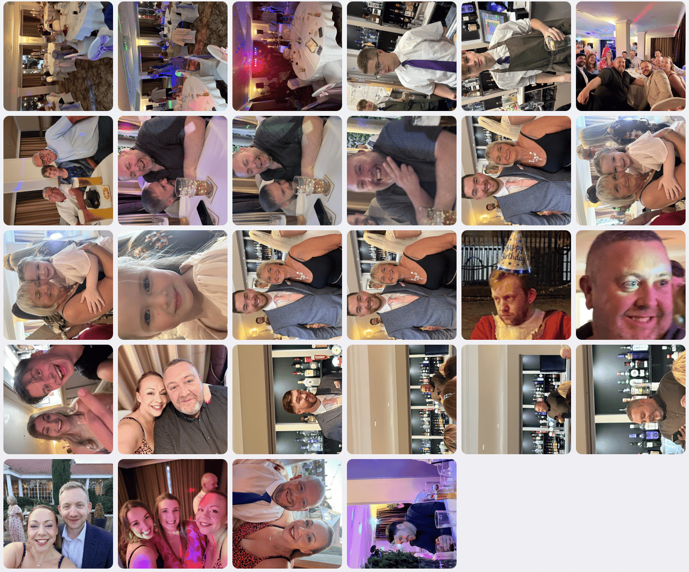 Collection of candid wedding photographs and selfies uploaded by wedding guests