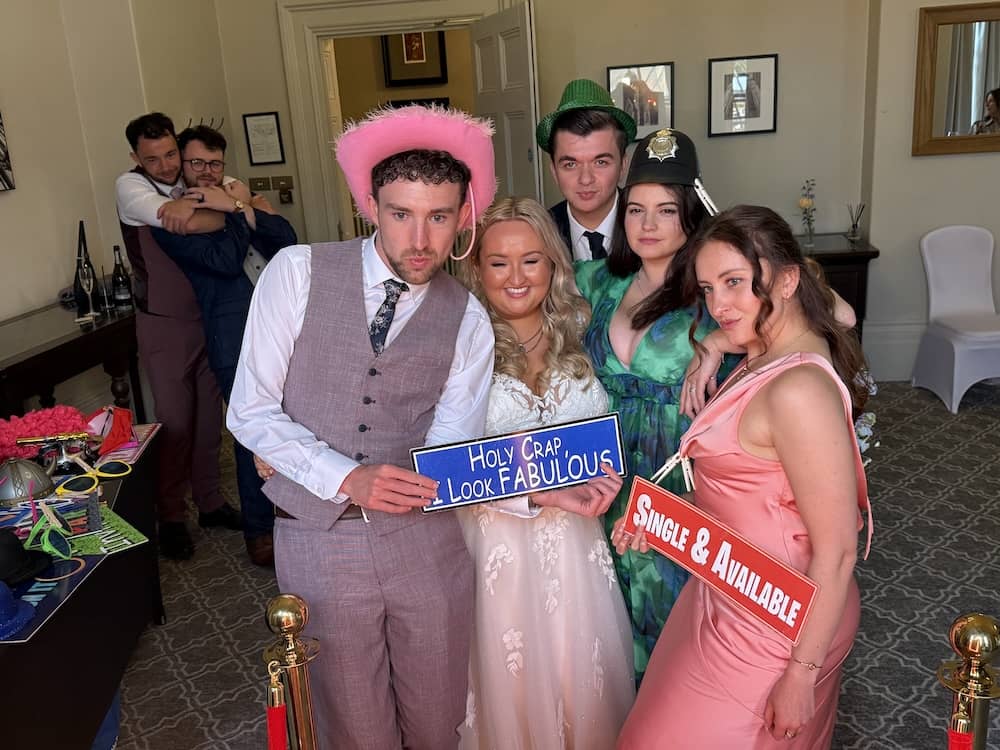 Large group using the Magic Mirror at Anna and Andrew's wedding at The Milner