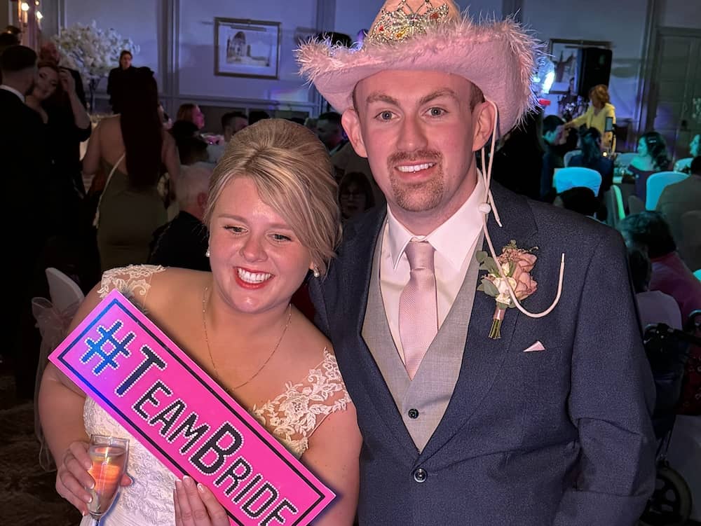 Bride and groom using the Magic Mirror at Oulton Hall