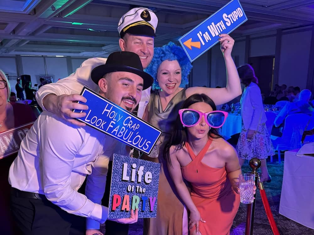 Wedding guests having fun at the Magic Mirror at Oulton Hall