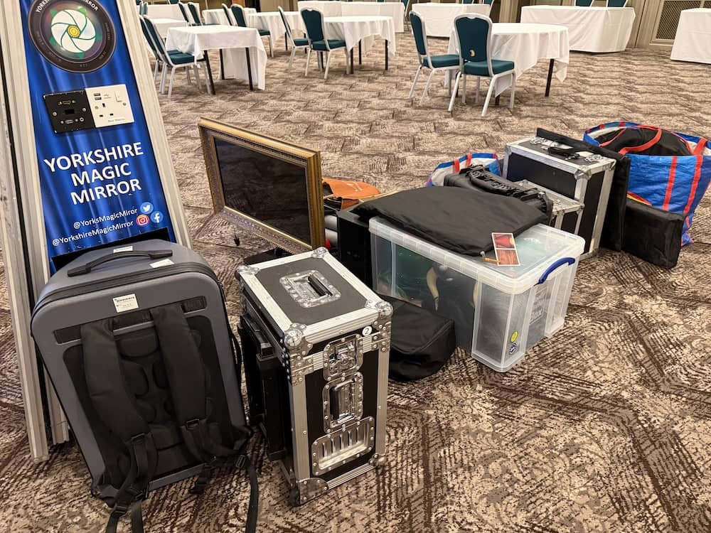 Yorkshire Magic Mirror equipment being set up at Oulton Hall wedding fayre