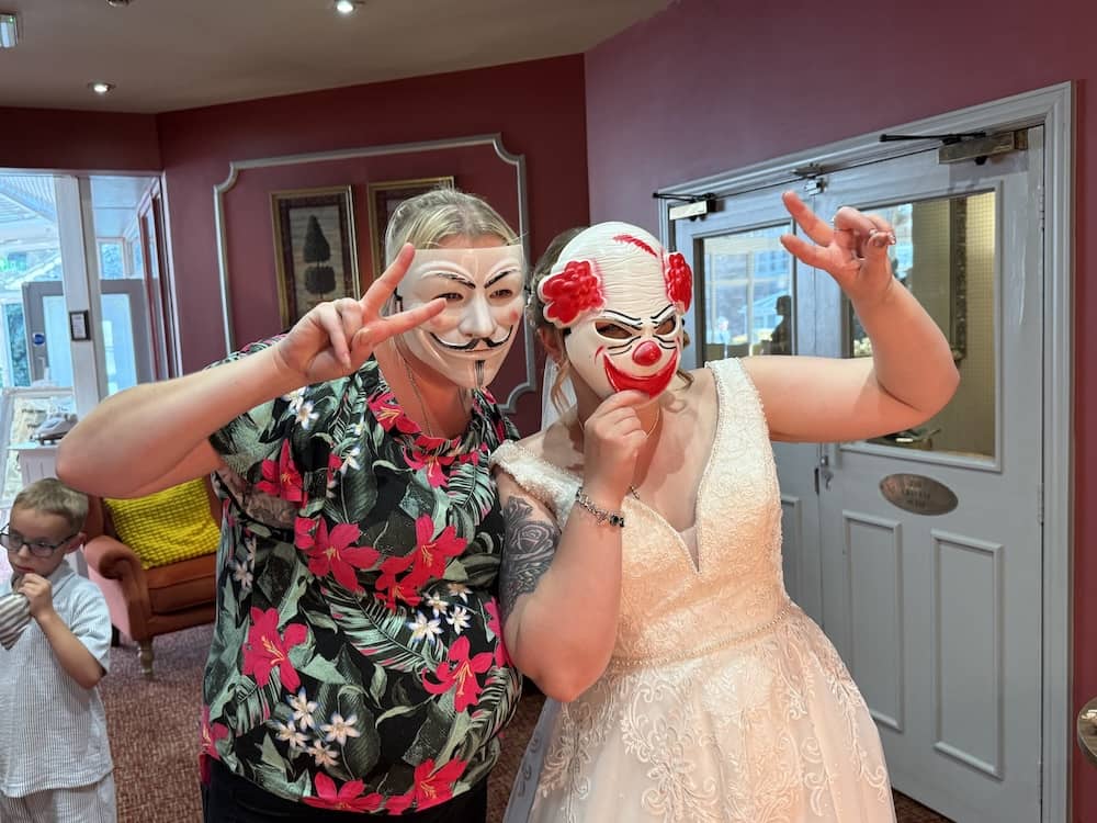 Lizzie and friend posing at the Magic Mirror