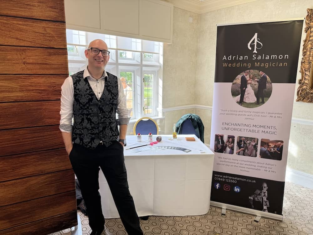 Adrian Salamon magician at Rogerthorpe Manor wedding fayre