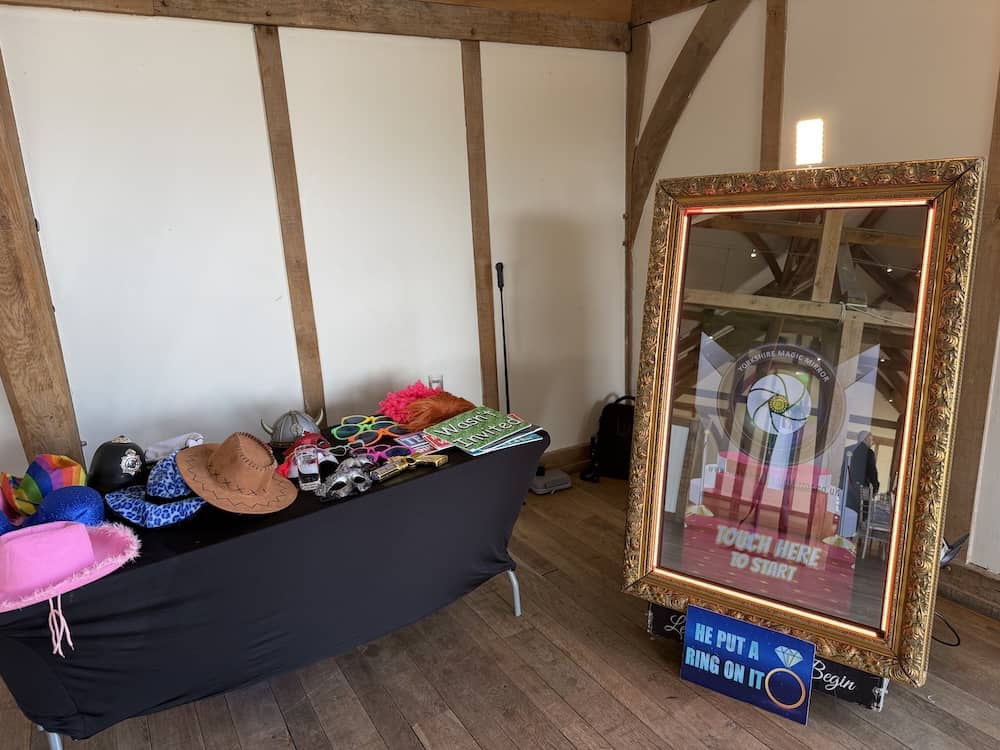 Magic Mirror setup at Sandburn Hall for Abby and Luke’s wedding