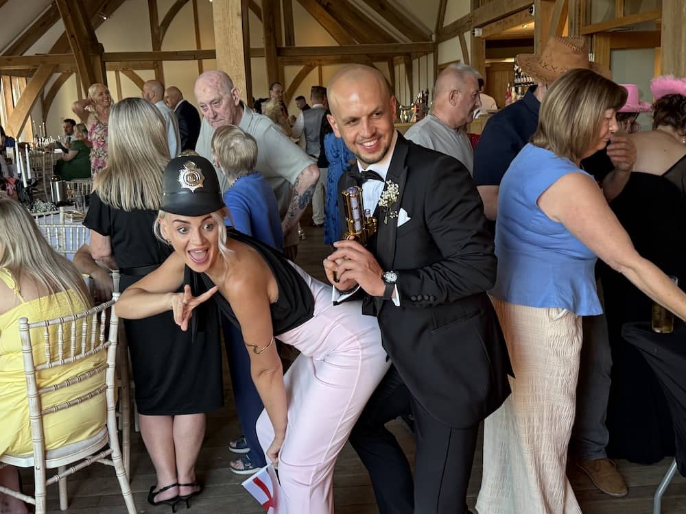 Wedding guests enjoying the Magic Mirror at Sandburn Hall