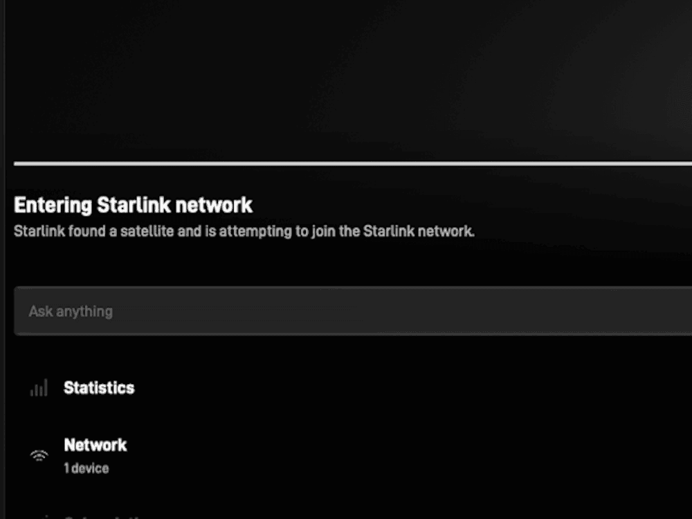 Starlink found a satellite and entered the Starlink network during testing