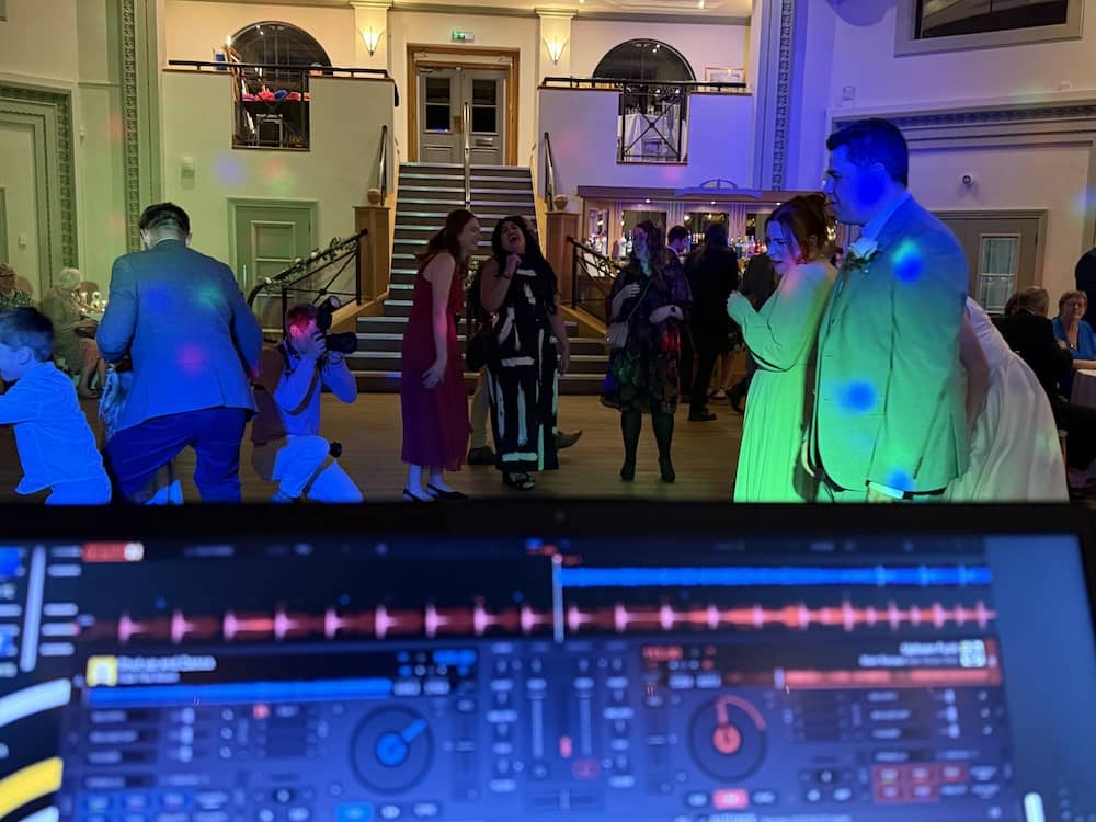 DJ view of dancefloor at Sun Pavilion Harrogate wedding by SoundDivisionPM