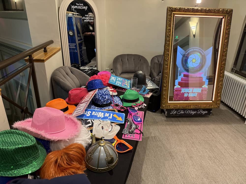 Magic Mirror prop table setup at Sun Pavilion Harrogate wedding