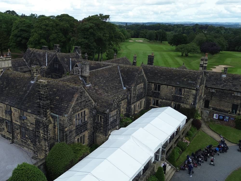 Drone view of Woodsome Hall during the Wedding Fayres Yorkshire event