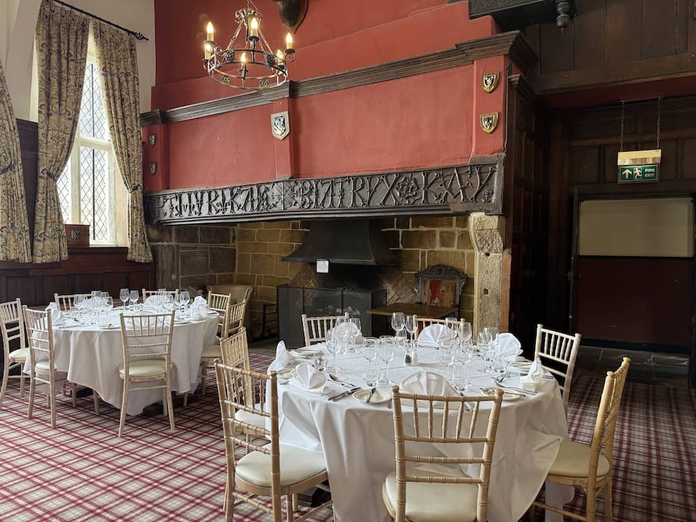 Wedding breakfast room inside Woodsome Hall