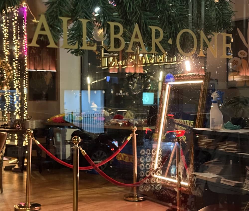 Red carpet Magic Mirror setup at All Bar One Leeds for Evri Christmas party