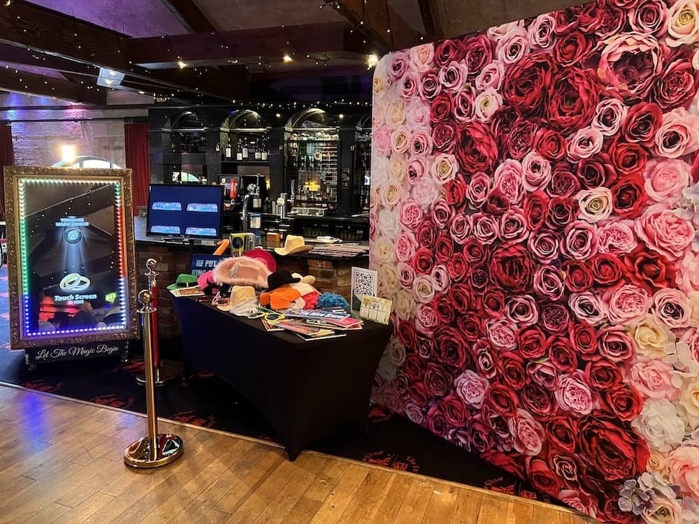Flower wall Magic Mirror setup at The Engine Shed Wetherby