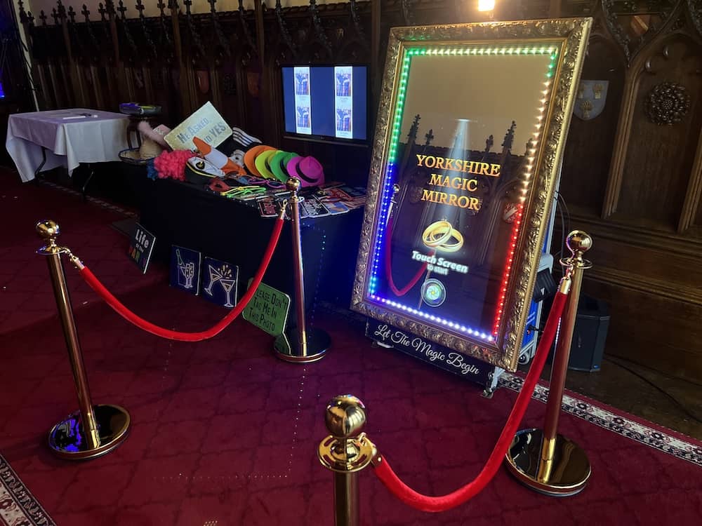 Magic Mirror photo booth with red carpet at Allerton Castle